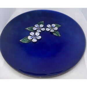 Bovano of Cheshire Enamel Cobalt Blue White Flowers Round Plate 6"
